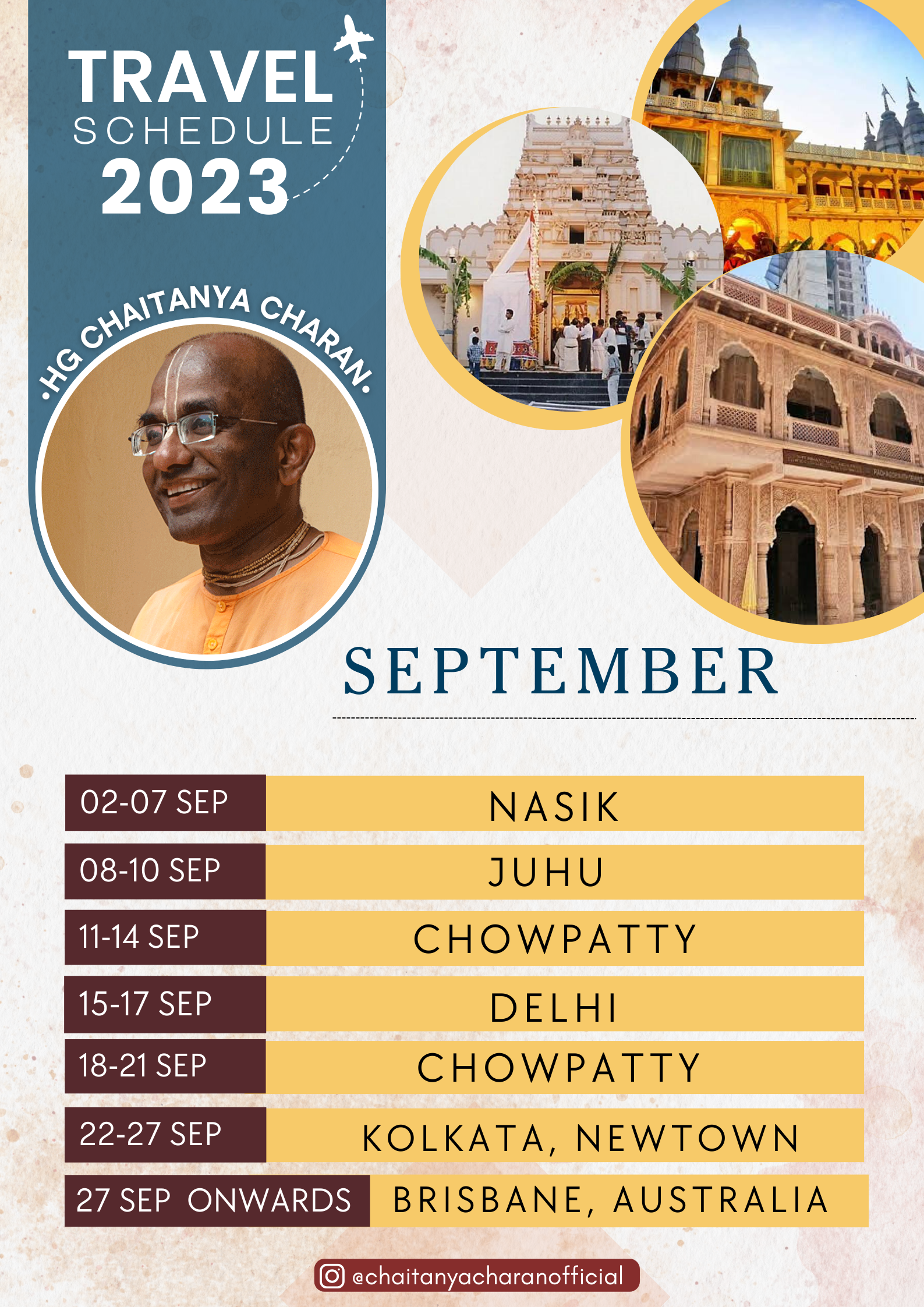 Chaitanya Charan Travel Schedule September 2023